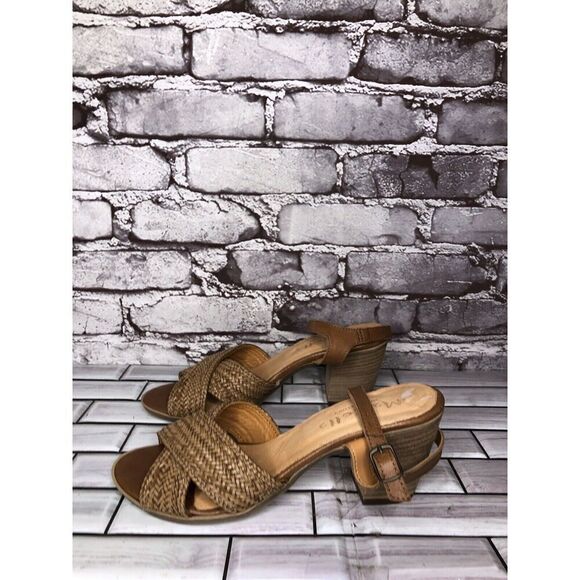Mariella Brown Leather Woven Cross AnkleStrap Heel Sandals Women Sz 7.5M US/38EU - Picture 16 of 16